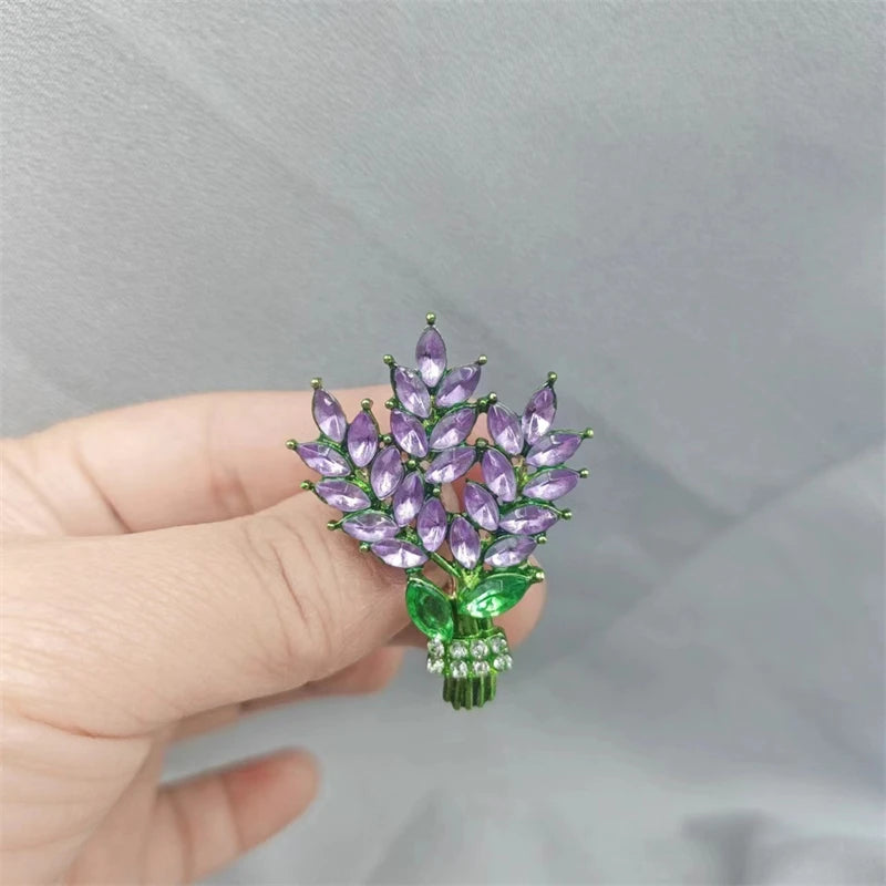 Purple Rhinestone Lavender Brooches for Women Luxury Crystal Plant Element Female Brooch Fashion Jewelry Clothing's Accessories