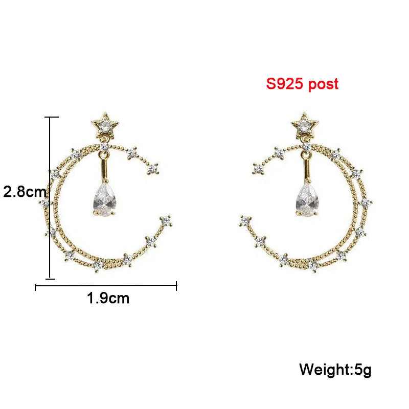 Shiny Moon Pendants Hanging Earrings for Women Water Drop Crystal Korean Fashion Hollow Geometry Drop Earrings new in 2024