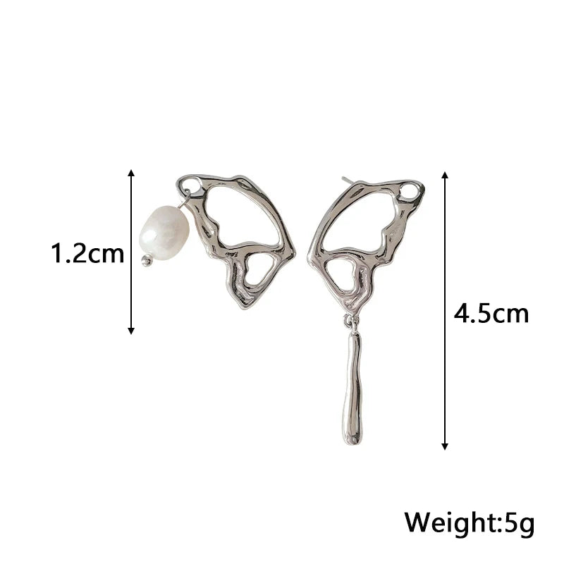 New Asymmetric Hollow Butterfly Dangle Earrings Silver Color Irregular Metal Water Drop Pendants Hanging Earrings brincos