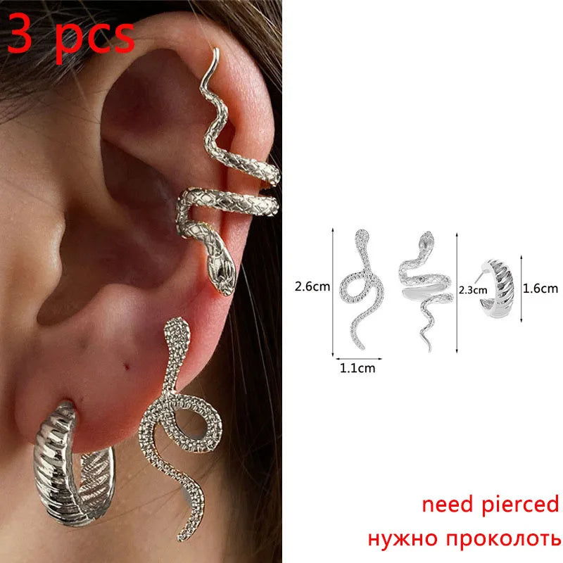 Women Ear Cuff Set Punk Style Personality Clip Earrings Gold Color Non-Piercing Ear Clips Fake Cartilage Earrings