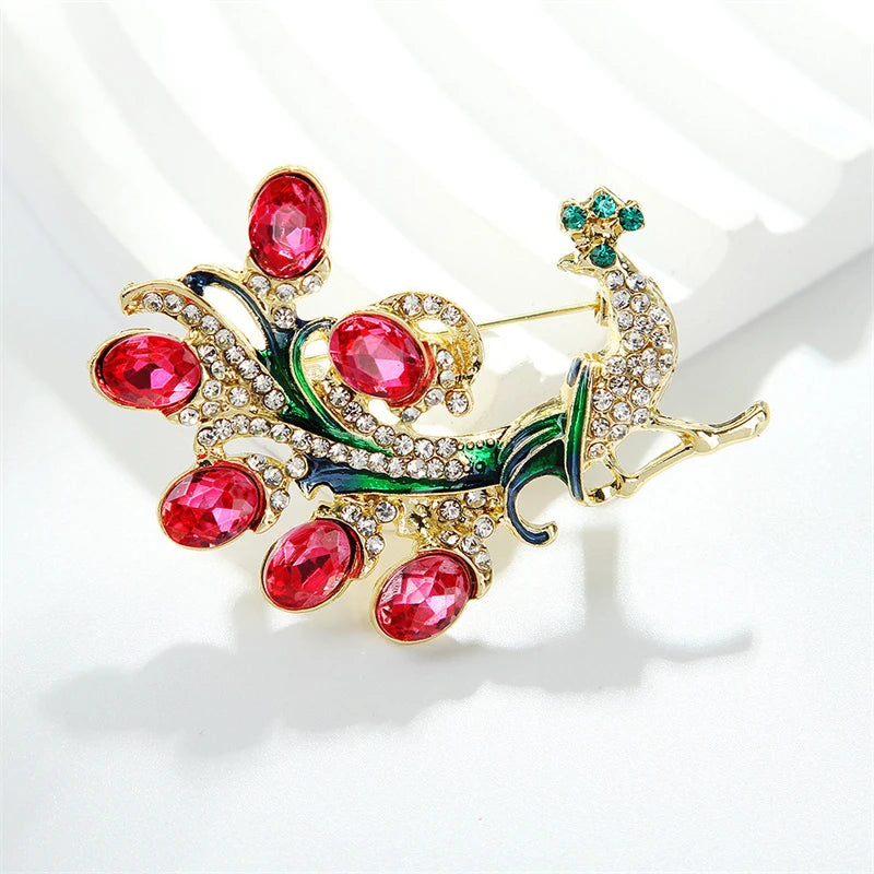 Colorful Crystal Peacock Women's Brooches Full Rhinestone Luxury Clothing Brooch Blue Red Waterdrop Metal Pins for Female