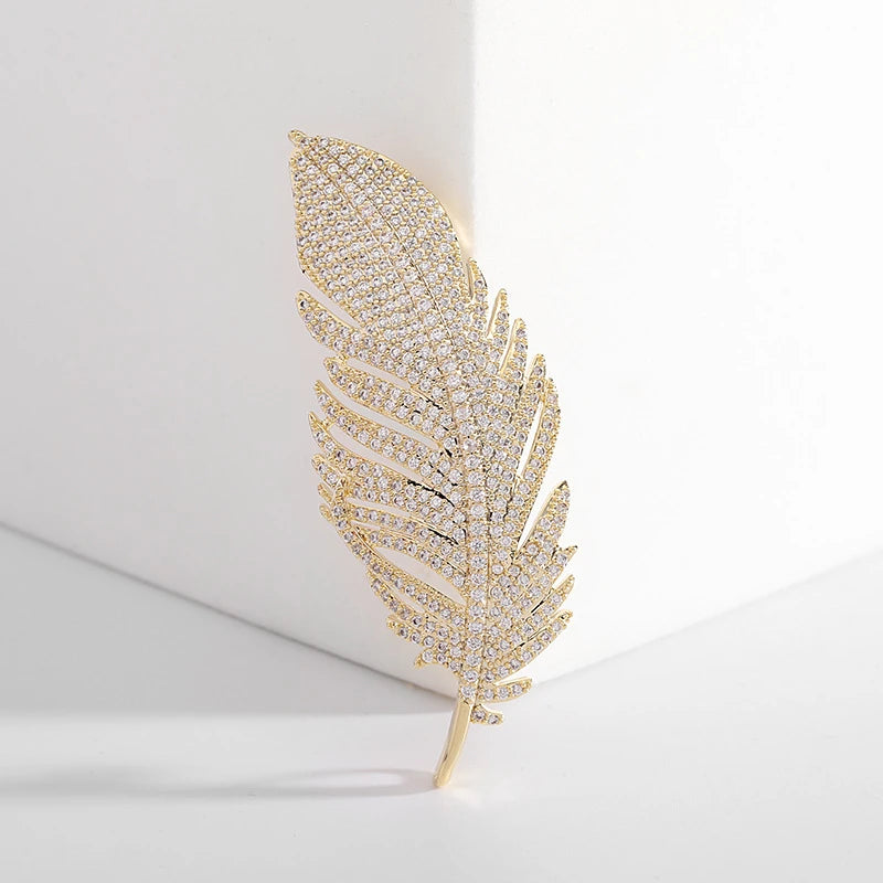 New Fashion Long Feather Brooches for Women Full Rhinestone Luxury Wedding Jewelry Brooch Gold Color Silver Color Metal Brooches