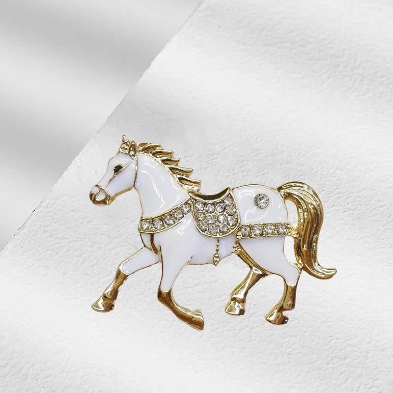 Red White Enamel Women's Brooches Rhinestone Horse Shape Cute Animal Design Metal Pins Clothing Accessories Runing Horse Brooch