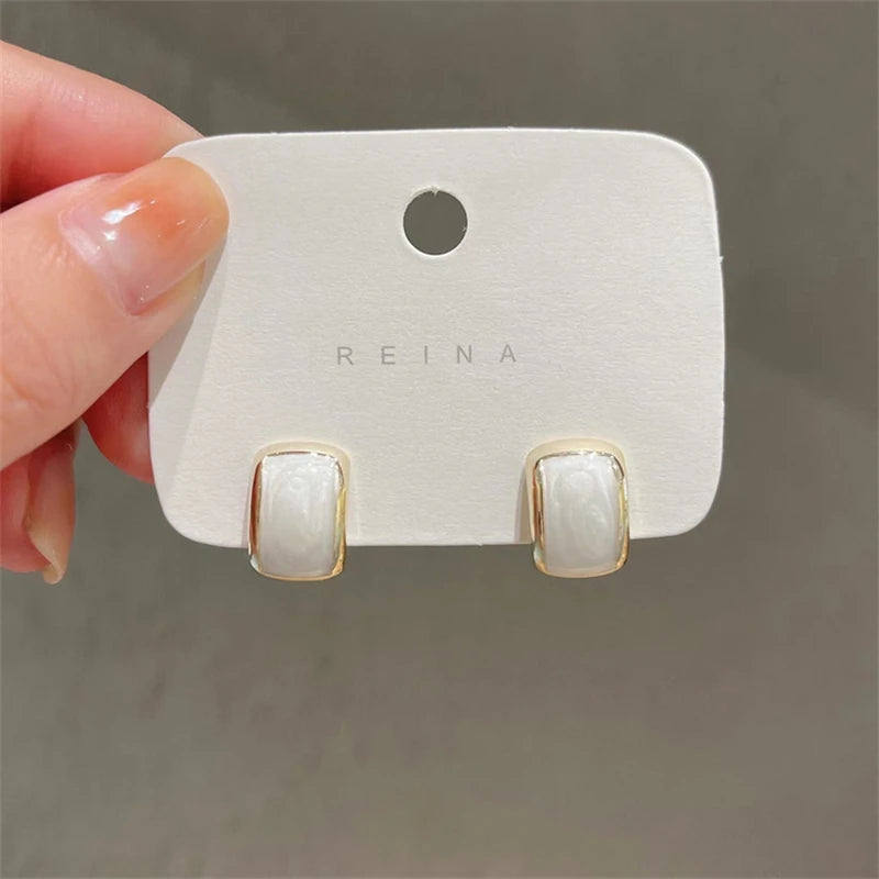 Trend Chic Enamel C-shaped Women's Stud Earrings Red Green Pink Color Small Earrings for Girls aretes de mujer 2025 new in