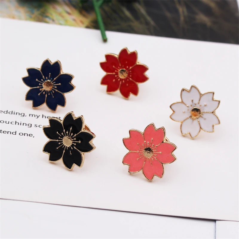 2025 new Sweet Cherry Blossom Brooch Enamel Pin Flower Collar Pin Badges Brooches Clothing Bags Accessories Female Women Jewelry