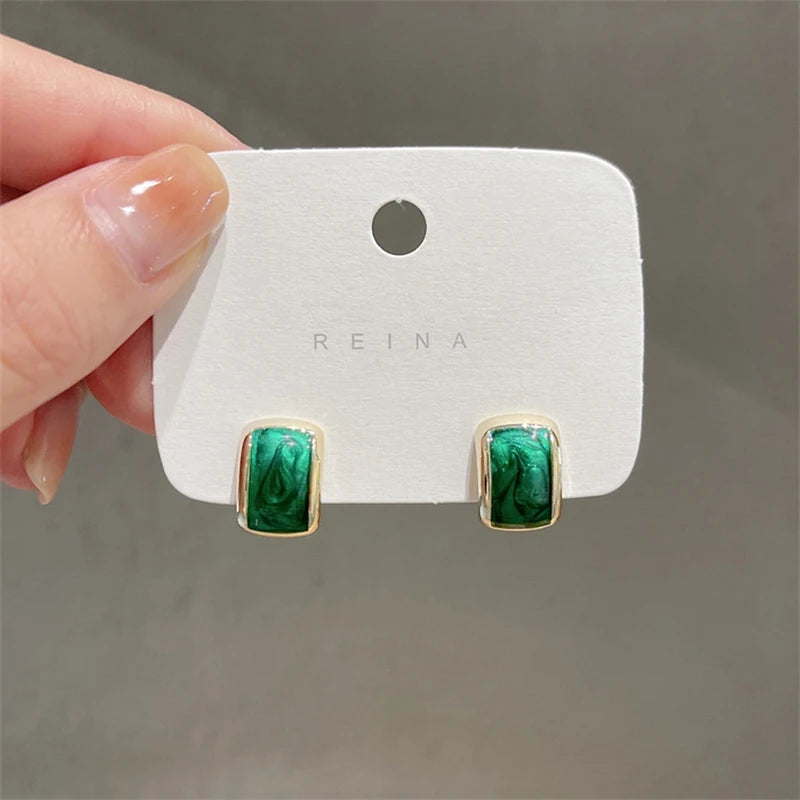 Trend Chic Enamel C-shaped Women's Stud Earrings Red Green Pink Color Small Earrings for Girls aretes de mujer 2025 new in