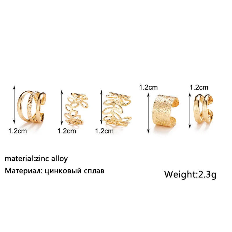 Women Ear Cuff Set Punk Style Personality Clip Earrings Gold Color Non-Piercing Ear Clips Fake Cartilage Earrings