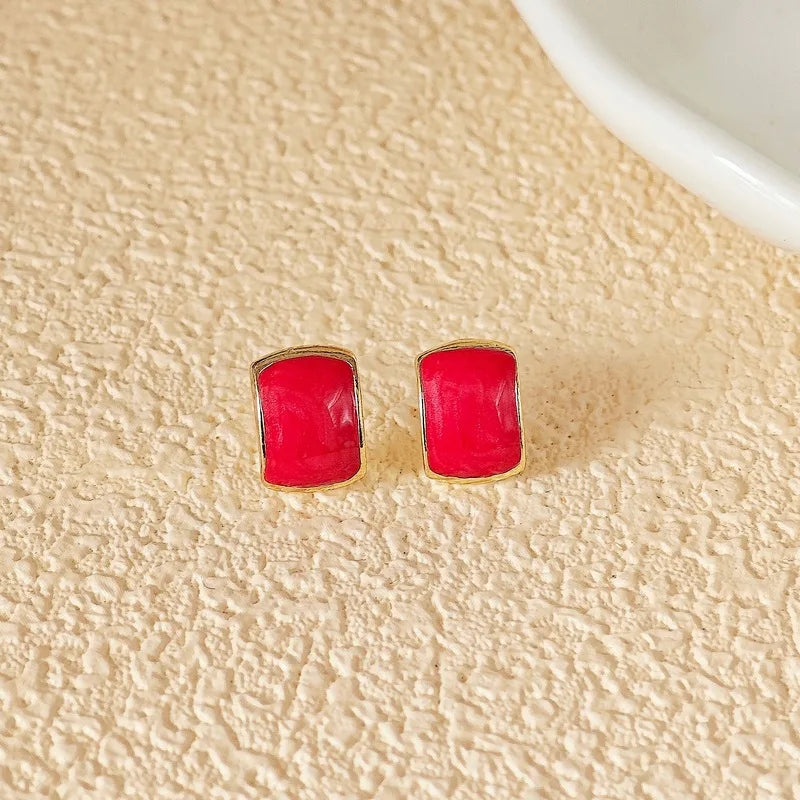 Trend Chic Enamel C-shaped Women's Stud Earrings Red Green Pink Color Small Earrings for Girls aretes de mujer 2025 new in
