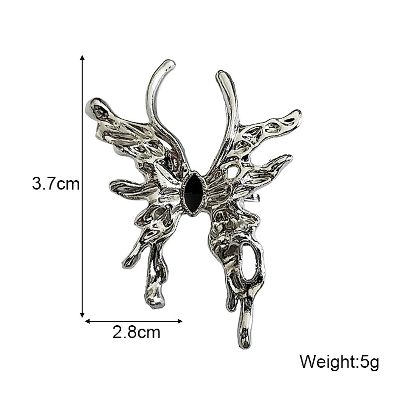 New Trendy Women's Open Rings Silver Color Butterfly Black Acrylic Beads in Middle Vintage Bohemian bague femme fashion jewelry