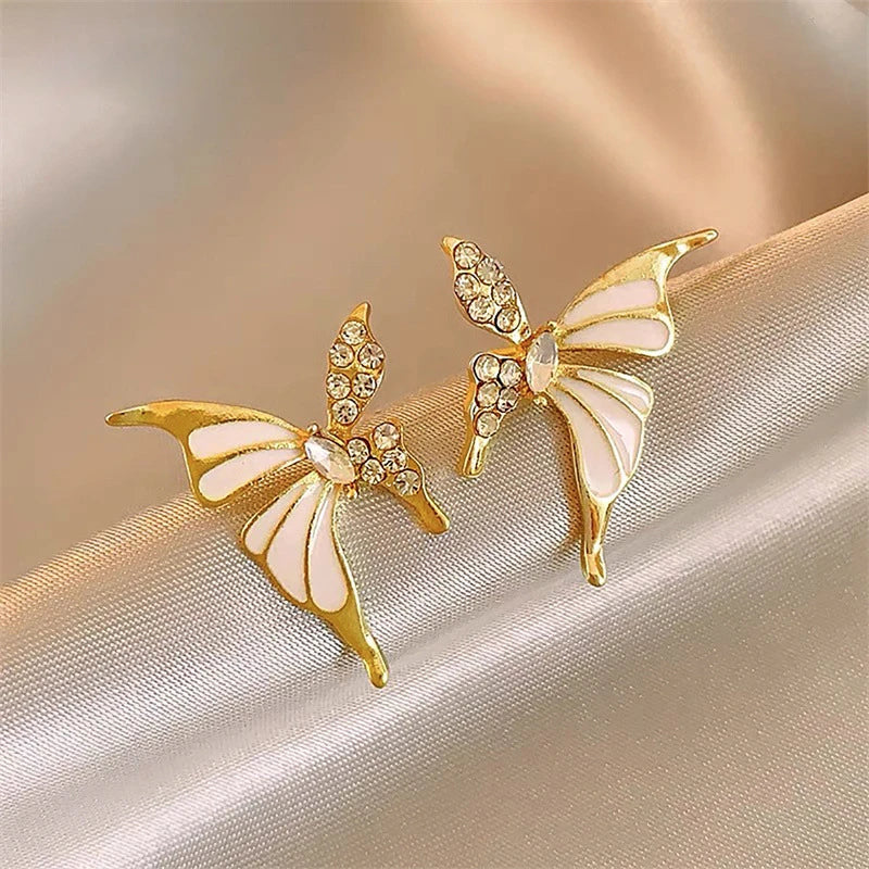 2025 New Trend Vivid Butterfly Stud Earrings for Women Beige Enamel Crystal Women's Small Earrings Lovely Cute Ear Aceesories