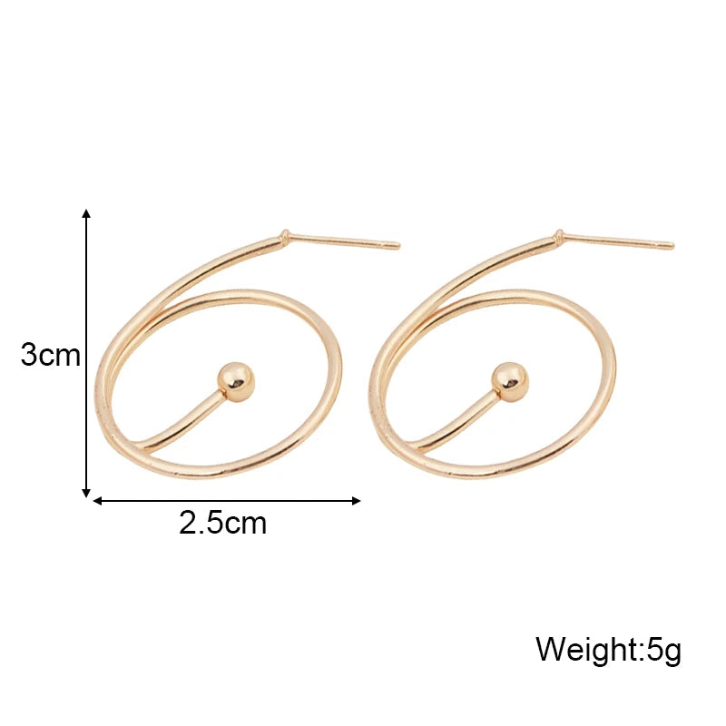 New Minimalist Gold Spiral Women's Drop Earrings with Bead Unique Statement Ear Jewelry for Effortlessly Chic Daily Looks