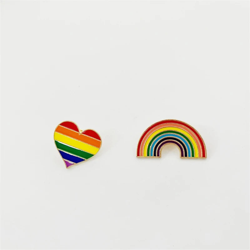 New Trendy Rainbow Brooch for Women Gold Color Metal Pin Rainbow Color Heart Women's Clothing Brooches Enamel Pins Accessories