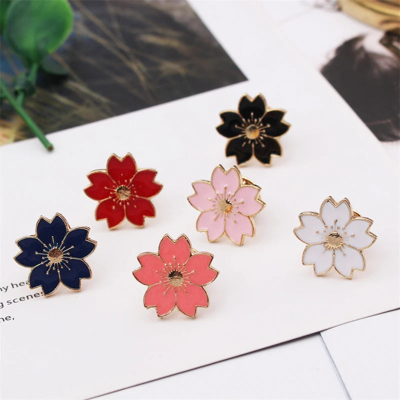 2025 new Sweet Cherry Blossom Brooch Enamel Pin Flower Collar Pin Badges Brooches Clothing Bags Accessories Female Women Jewelry