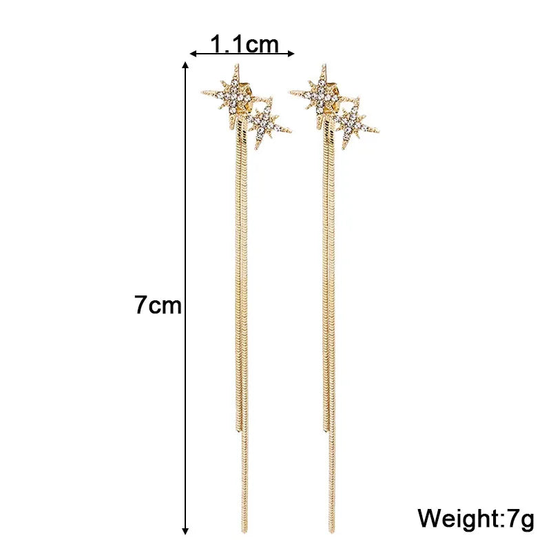 Two-layers Stars Tassel Earrings for Women Short Long Gold Color Link Thread Statement Bohemian New In Long Hanging Earrings