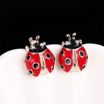 Red Enamel Insect Women's Stud Earrings Rhinestone Mini Funny Animal Earrings for Girls Lovely Personality Tiny Ear Accessories