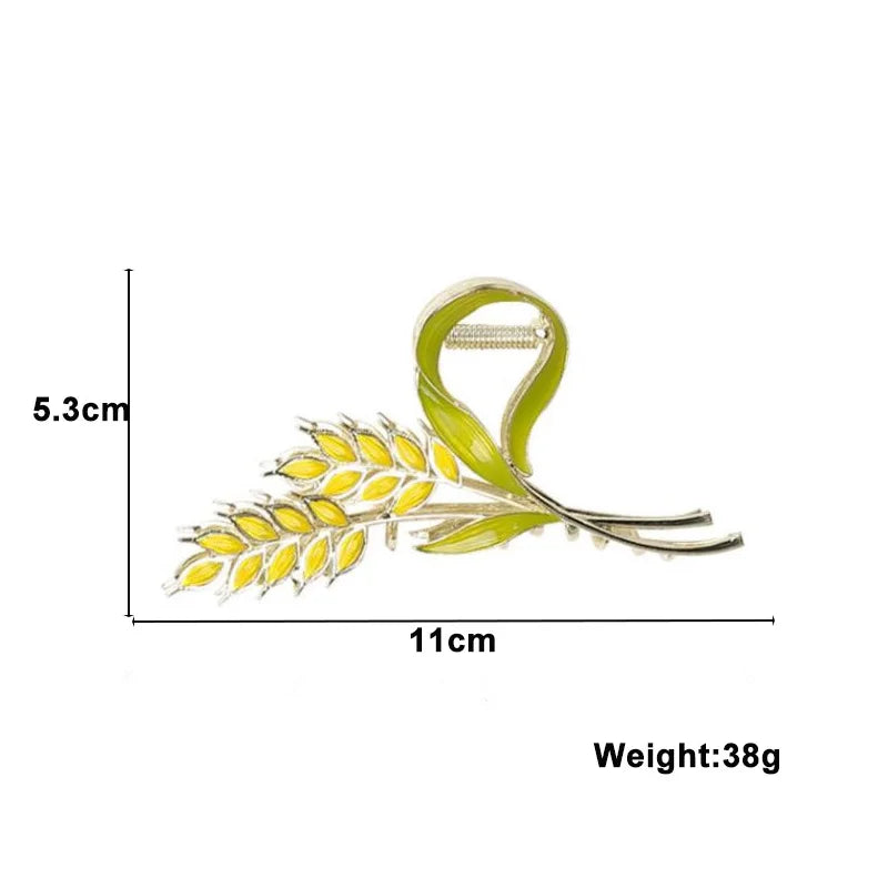 Green Enamel Plant Women's Barrettes Big Elegant Gold Color Wheat Luxury Flower Hair Pins for Girls Hair Accessories 2023