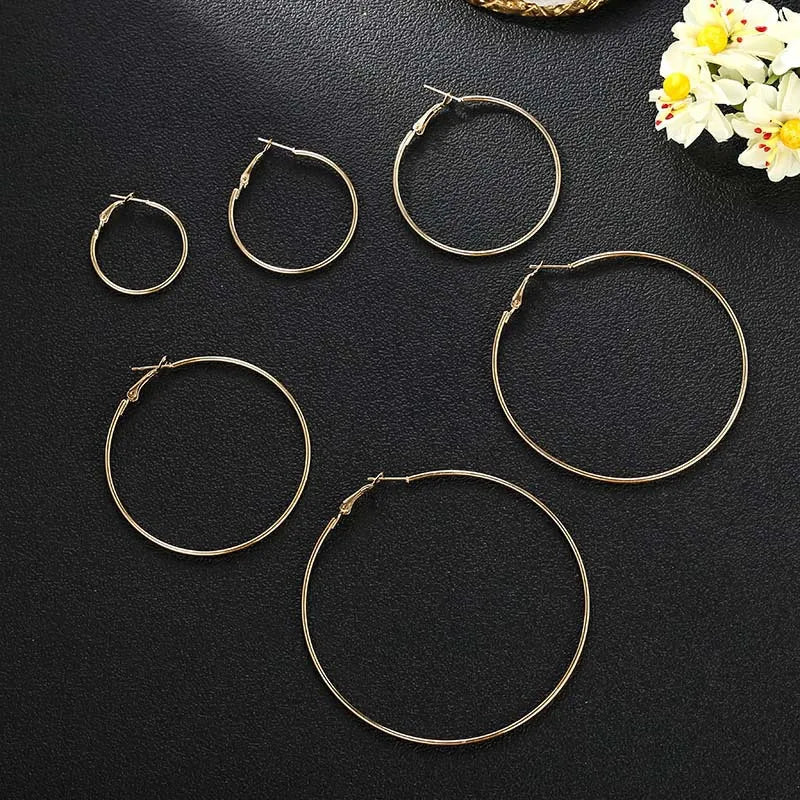 12pcs/lot Women's Hoop Earrings Gold Color Round Large Earrings Set Brincos Loop Earrings new pendientes para novia