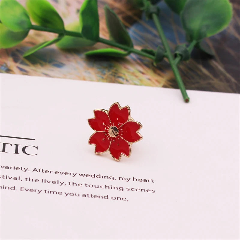 2025 new Sweet Cherry Blossom Brooch Enamel Pin Flower Collar Pin Badges Brooches Clothing Bags Accessories Female Women Jewelry