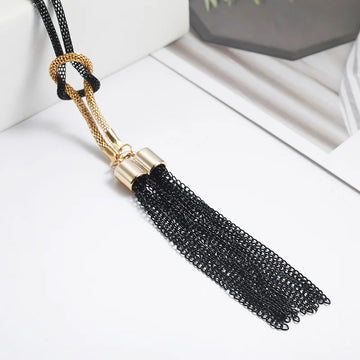 New Black Tassel Pendants Women's Necklace Long Exaggerated Sweater Chain Multi Links Hollow Chain Neck Jewelry for Female