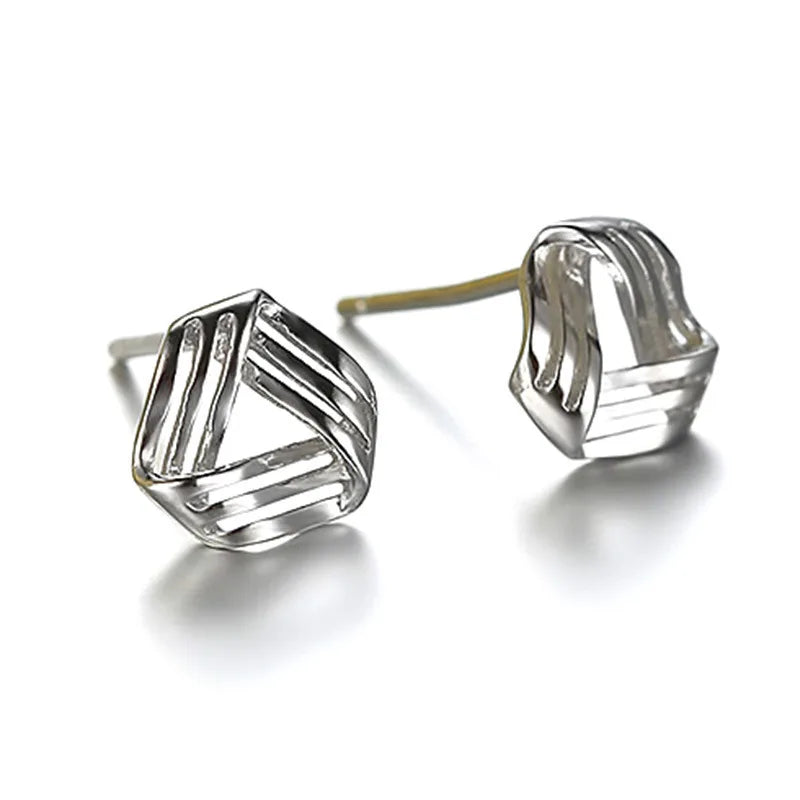 Silver Color Cross Triangle Stud Earrings for Women Hollow Geometric Statement Female Small Earrings Tiny Fashion Ear Jewelry