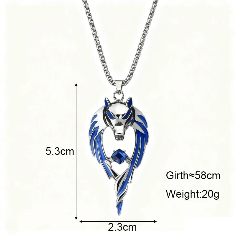 Blue Wolf Pendants Exaggerated Chain Neckalces for Women&Men Unisex Punk Style Personality Animal Drop Unique Design Neck Jewelr