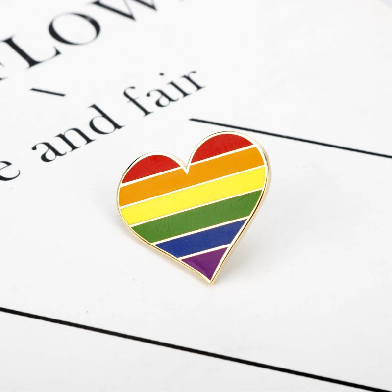 New Trendy Rainbow Brooch for Women Gold Color Metal Pin Rainbow Color Heart Women's Clothing Brooches Enamel Pins Accessories