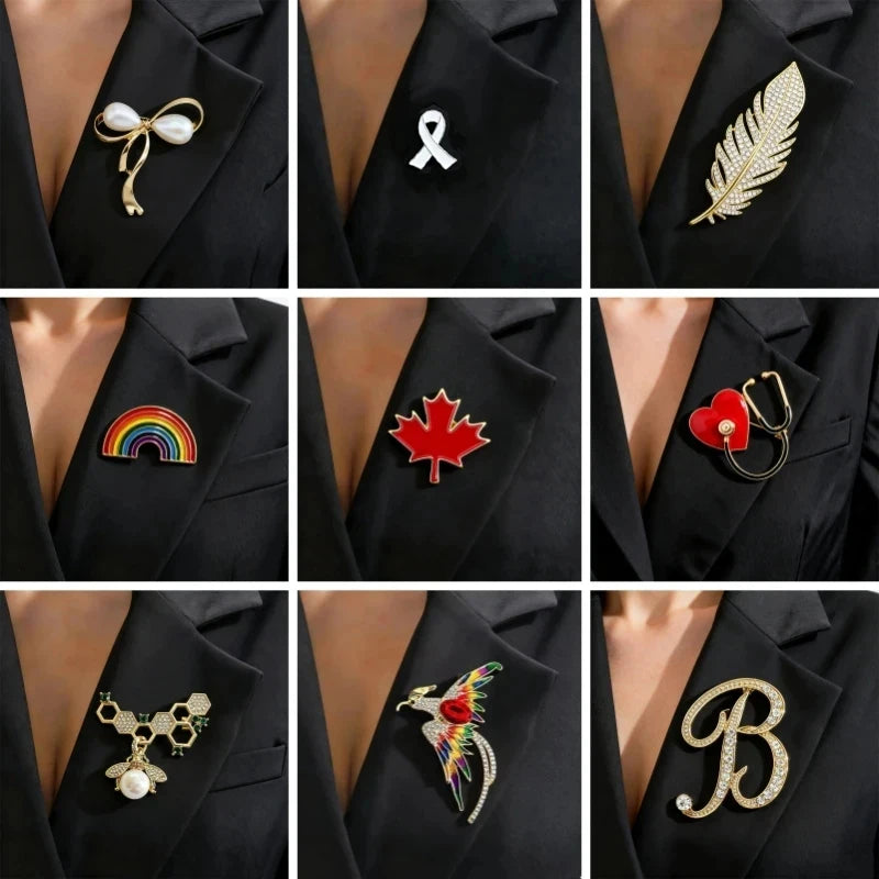 27 Options Women's Brooches Red Black Enamel Heart Shape Crystal Feather Luxury Brooch for Clothing Fashion Clothes Accessories