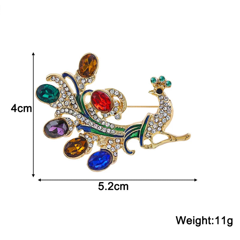 Colorful Crystal Peacock Women's Brooches Full Rhinestone Luxury Clothing Brooch Blue Red Waterdrop Metal Pins for Female