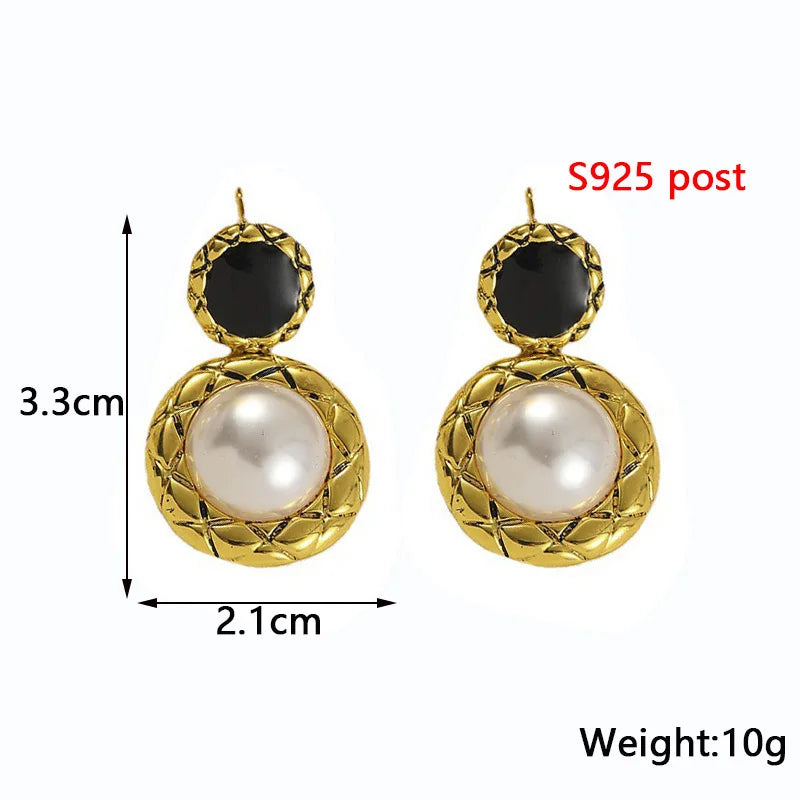 2026 New Vintage Pearl Women's Hanging Earrings Double-layers Round Pendants Dangle Earrings for Female French Fashion Jewelry
