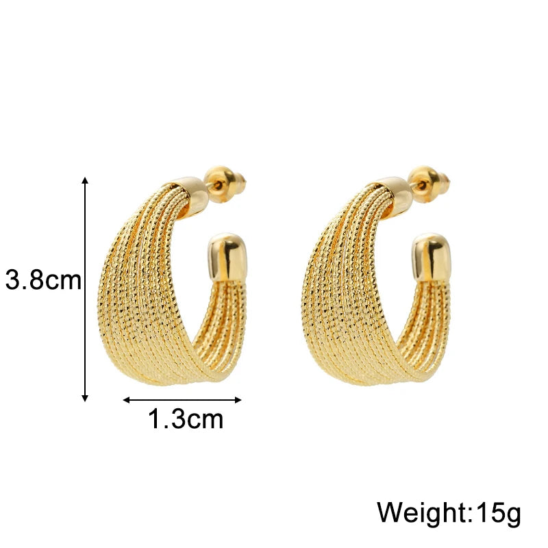2024 New Wide C-shaped Women's Dangle Earrings Gold Color Metal Geometric Statement Female Punk Fashion Ear Decoration new in