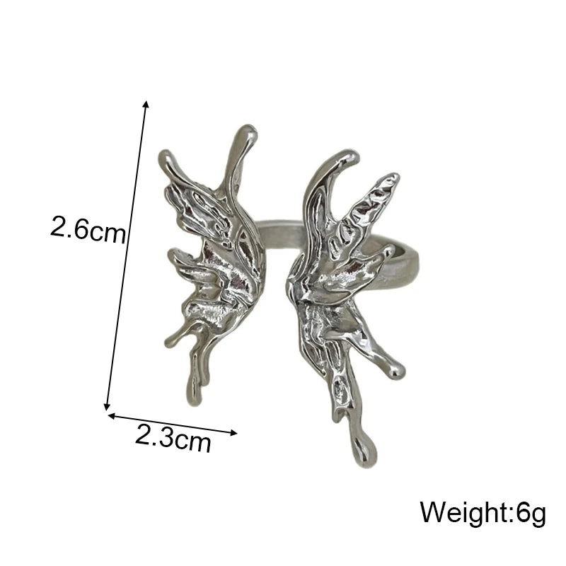 Silver Color Butterfly Women's Open Rings Adjustable Size Sculptural Design Punk Bohemian Fingers Jewelry for Ladies new