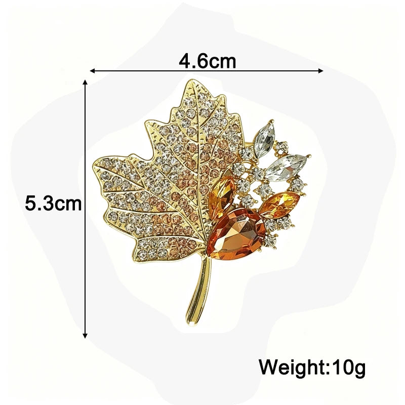 Luxury Maple Leaf Women's Broochs Fashion Trendy New Metal Pins for Clothing Full Rhinestone Brown Beads Clothes Pins for Women