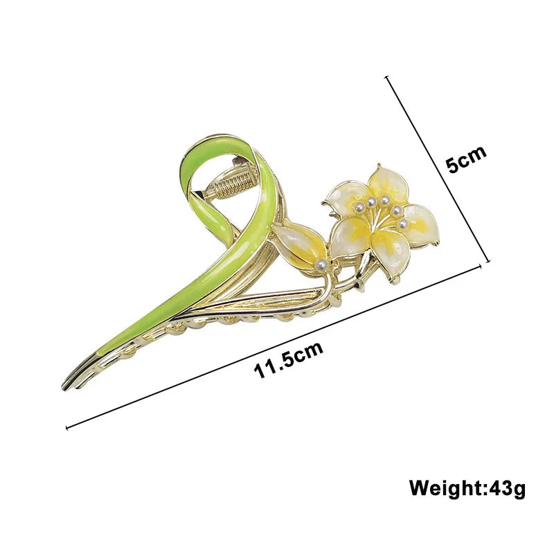 Green Enamel Plant Women's Barrettes Big Elegant Gold Color Wheat Luxury Flower Hair Pins for Girls Hair Accessories 2023