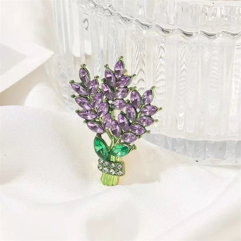 Purple Rhinestone Lavender Brooches for Women Luxury Crystal Plant Element Female Brooch Fashion Jewelry Clothing's Accessories
