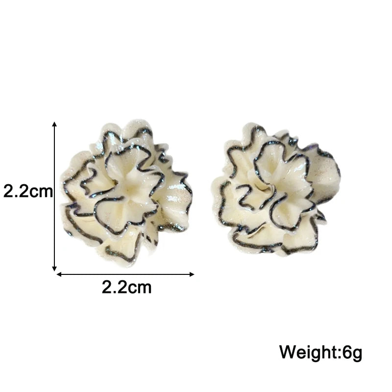 Three-dimensional Flower Stud Earrings for Women Beige Black Korean Cute Earrings Acrylic Plastic Florals Chic Women's Earrings