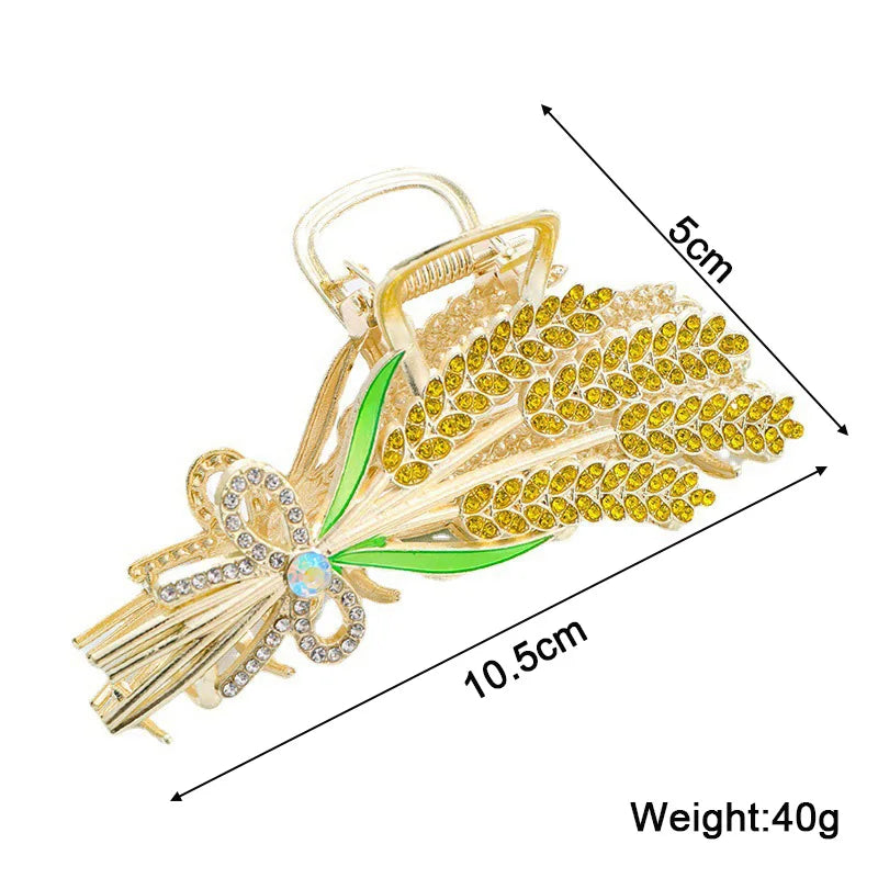 Trendy New Wheat Ear Crystal Women's Barrettes Twisted Gold Color Metal Hair Clips for Female Elegant Wedding Har Jewelry