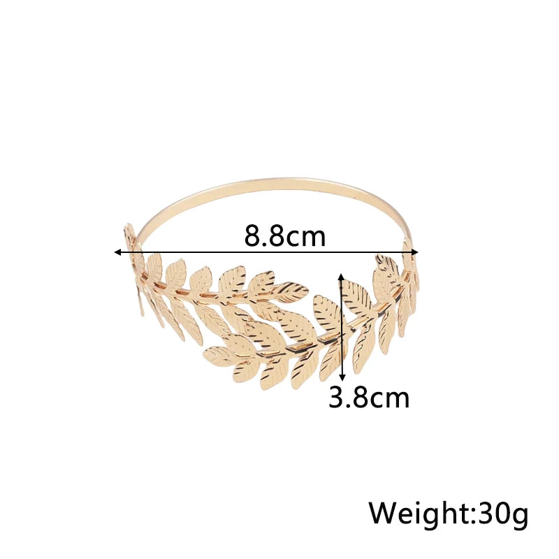 Women's Open Cuff Gold Color Leaf Bangles European Charming Exaggerated Charm Bracelets for Ladies Beach Vacation Hand Jewelry