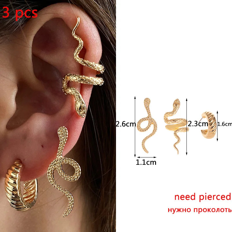 Women Ear Cuff Set Punk Style Personality Clip Earrings Gold Color Non-Piercing Ear Clips Fake Cartilage Earrings