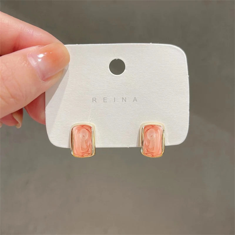 Trend Chic Enamel C-shaped Women's Stud Earrings Red Green Pink Color Small Earrings for Girls aretes de mujer 2025 new in