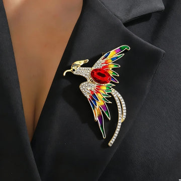 Red Green Crystal Phoenix Brooches for Ladies Flying Bird Design Luxury Rhinestone Wedding Party Fashion Suit Collar Brooch