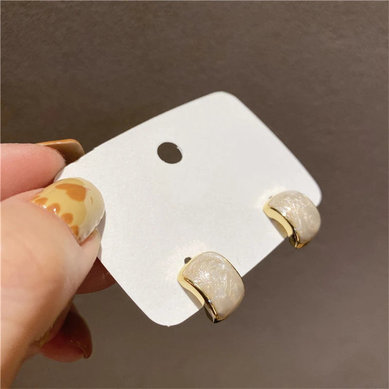 Trend Chic Enamel C-shaped Women's Stud Earrings Red Green Pink Color Small Earrings for Girls aretes de mujer 2025 new in