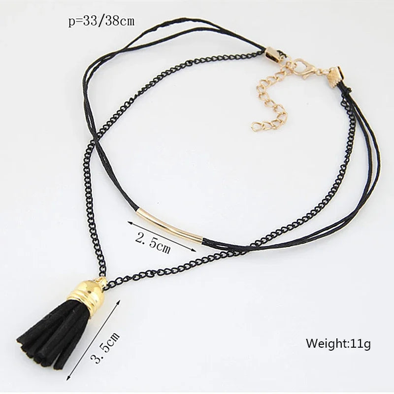 Long Tassel Pendents Necklaces for Women Bohemian Elegant Sweater Chain Gold Color Link Exaggerated European Female Neck Jewelry