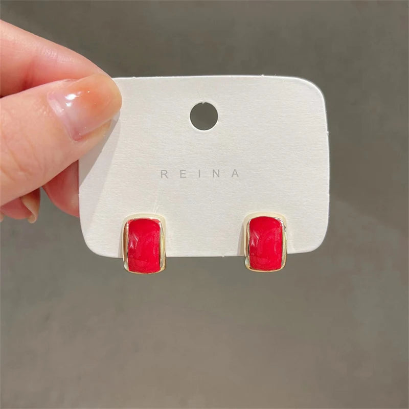 Trend Chic Enamel C-shaped Women's Stud Earrings Red Green Pink Color Small Earrings for Girls aretes de mujer 2025 new in