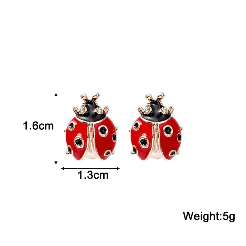 Red Enamel Insect Women's Stud Earrings Rhinestone Mini Funny Animal Earrings for Girls Lovely Personality Tiny Ear Accessories