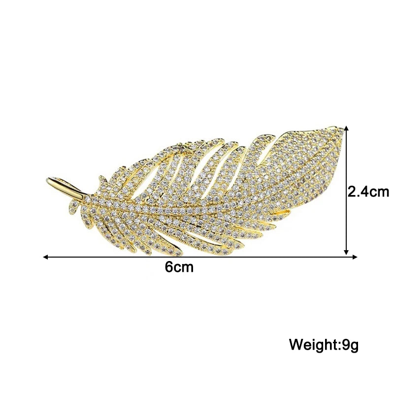 New Fashion Long Feather Brooches for Women Full Rhinestone Luxury Wedding Jewelry Brooch Gold Color Silver Color Metal Brooches
