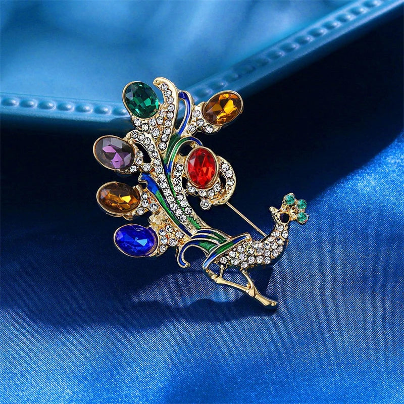 Colorful Crystal Peacock Women's Brooches Full Rhinestone Luxury Clothing Brooch Blue Red Waterdrop Metal Pins for Female
