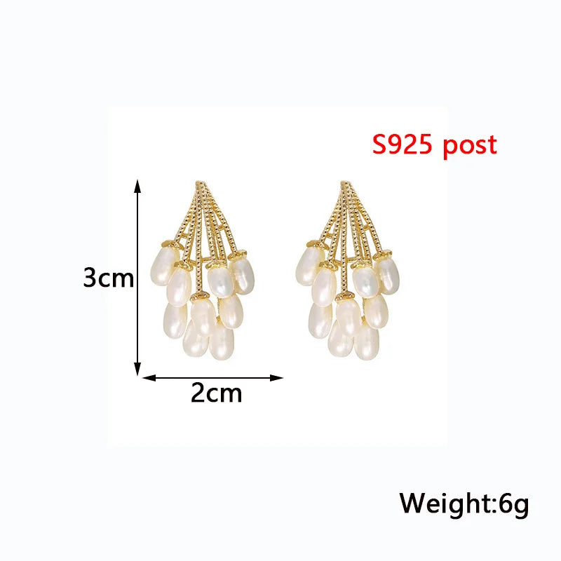 Baroque Pearl Dangle Earrings for Women Full Imitation Pearl Beads Pendants Elegant Female Ear Jewelry Gold Color Metal Earrings