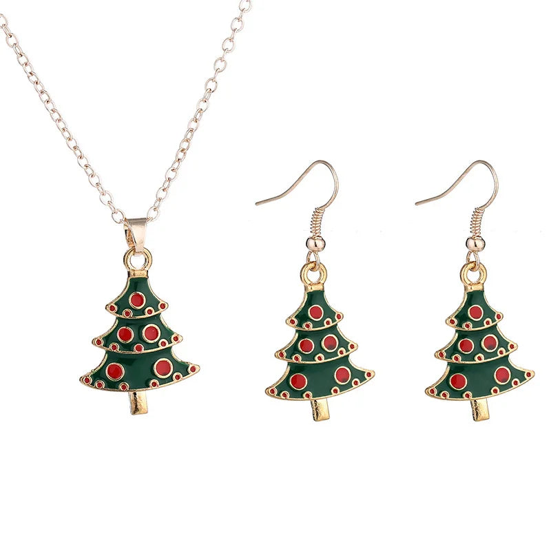 Christmas Pendants Necklaces Earrings Set Socks Tree Drop Earrings for Women brincos e colares Fashion Jewelry 2024 New Year