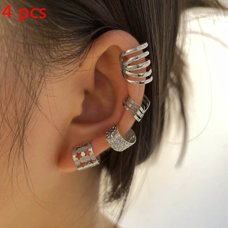 Women Ear Cuff Set Punk Style Personality Clip Earrings Gold Color Non-Piercing Ear Clips Fake Cartilage Earrings