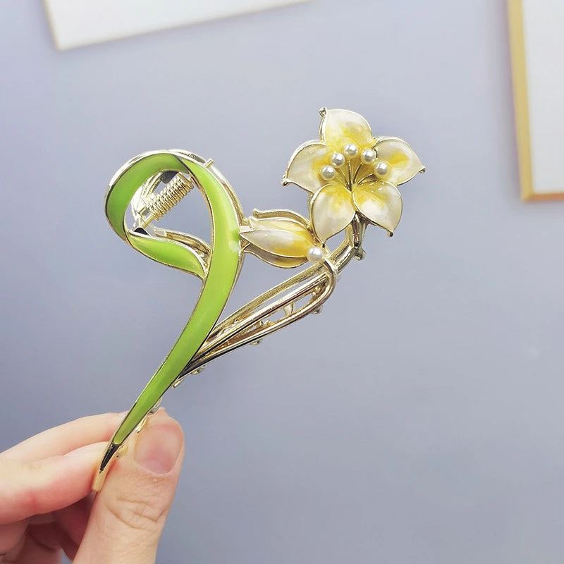 Green Enamel Plant Women's Barrettes Big Elegant Gold Color Wheat Luxury Flower Hair Pins for Girls Hair Accessories 2023